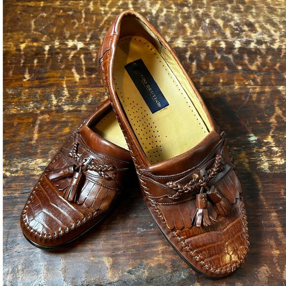 Giorgio Brutini Brown Leather Men's Made in Brazil Reptile Print Loafers 9.5D - Picture 1 of 9